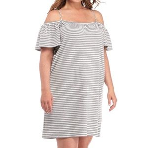 MIK - Plus Size Cold Shoulder Stripe Shift Dress